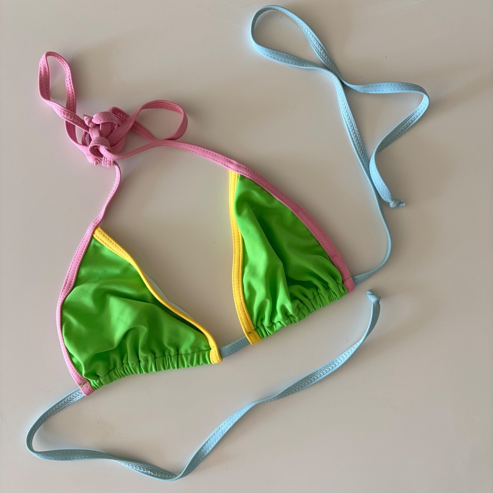 Sugar Thrillz Dolls Kill Neon Colorblock Triangle Bikini Top Green Pink Blue M